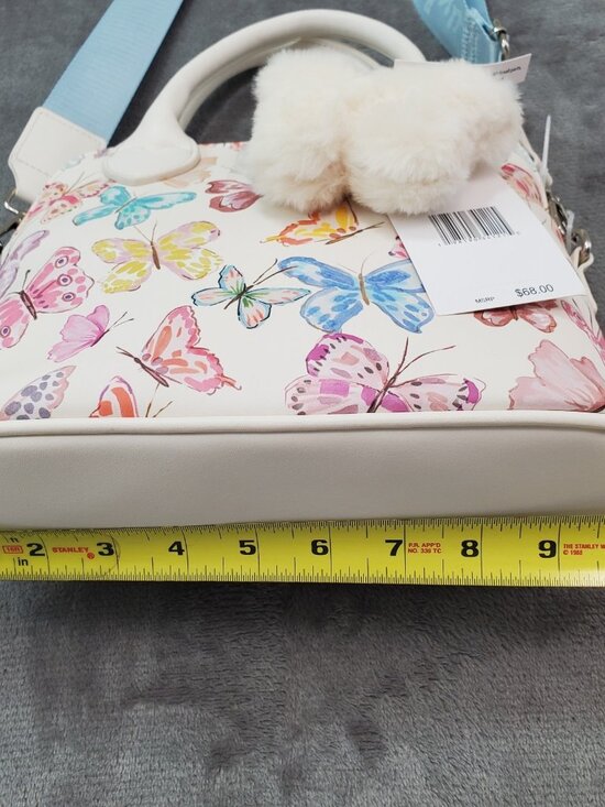 LUV BETSEY JOHNSON Butterfly Crossbody Dome Satchel NWT Fuzzy Charm Clip Spring - Picture 9 of 11